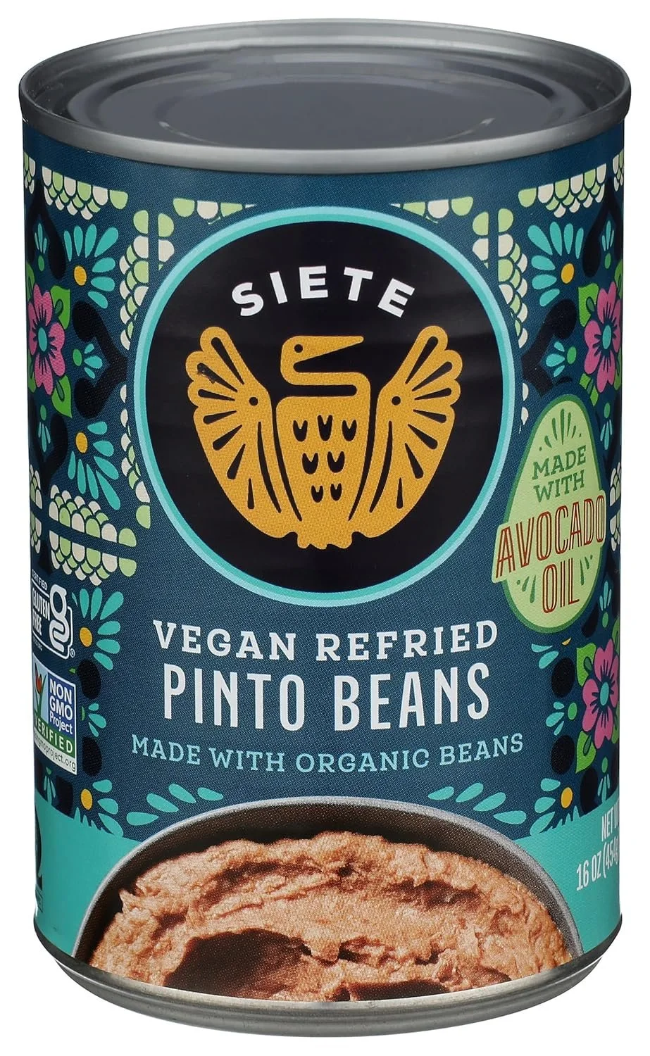 Siete Foods Vegan Refried Pinto Beans: A convenient plant-based protein and fiber option made with simple ingredients.