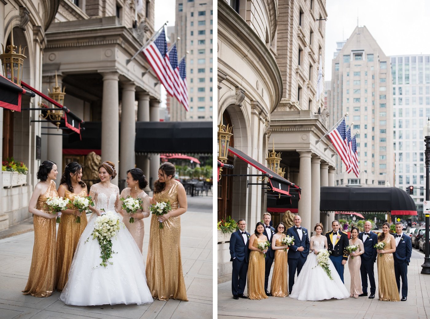 Wedding party portraits in Copley Square