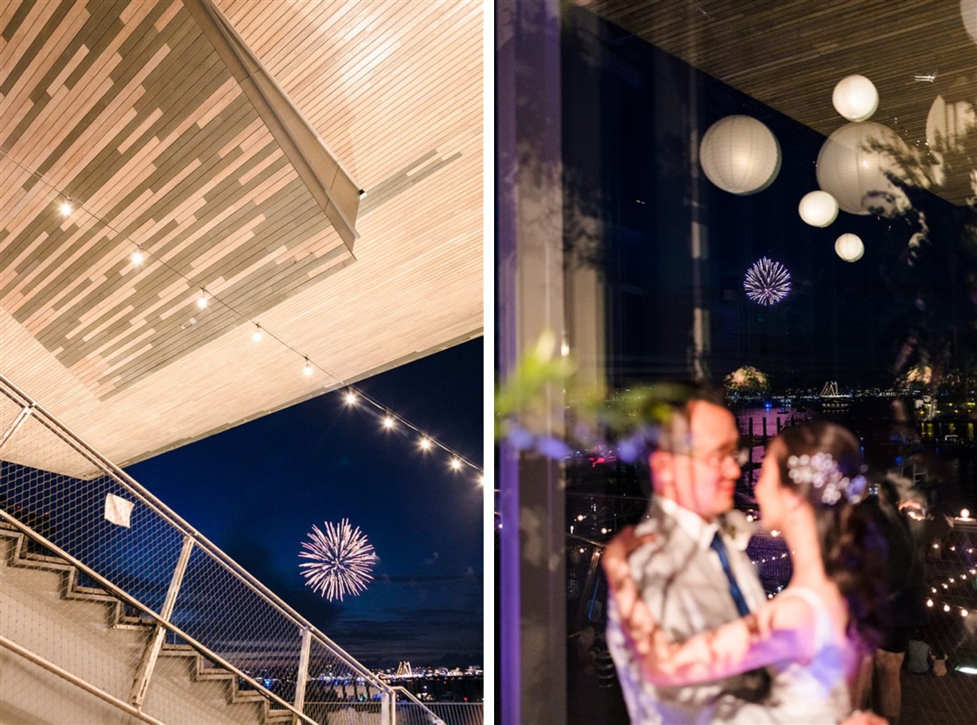 Fireworks over the Boston Harbor after a wedding at the Institute of Contemporary Art