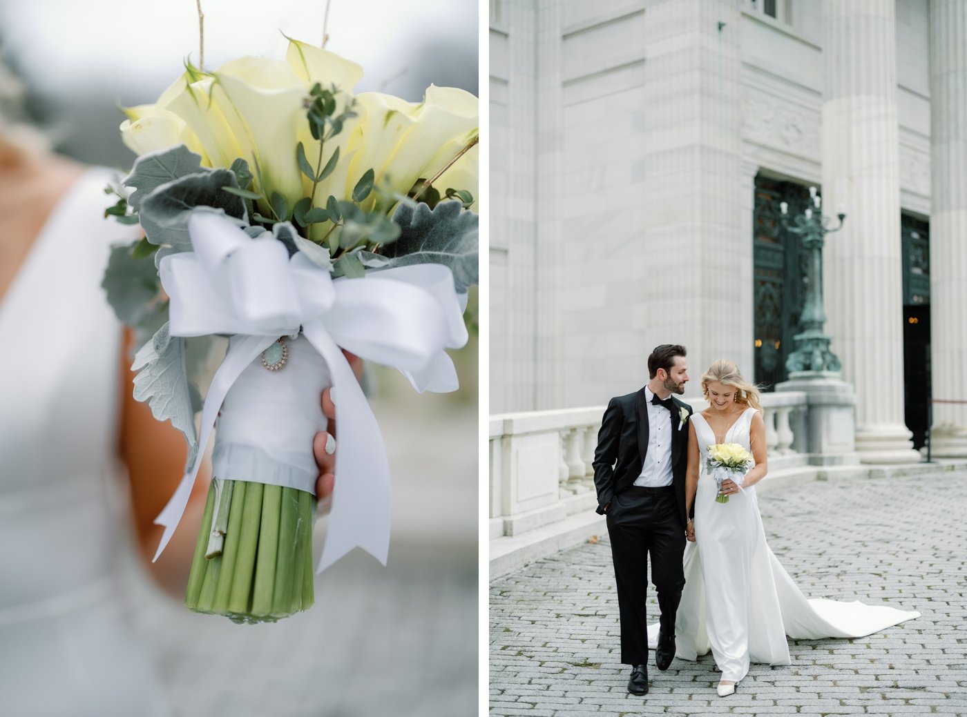 Winter wedding bouquet with calla lilies