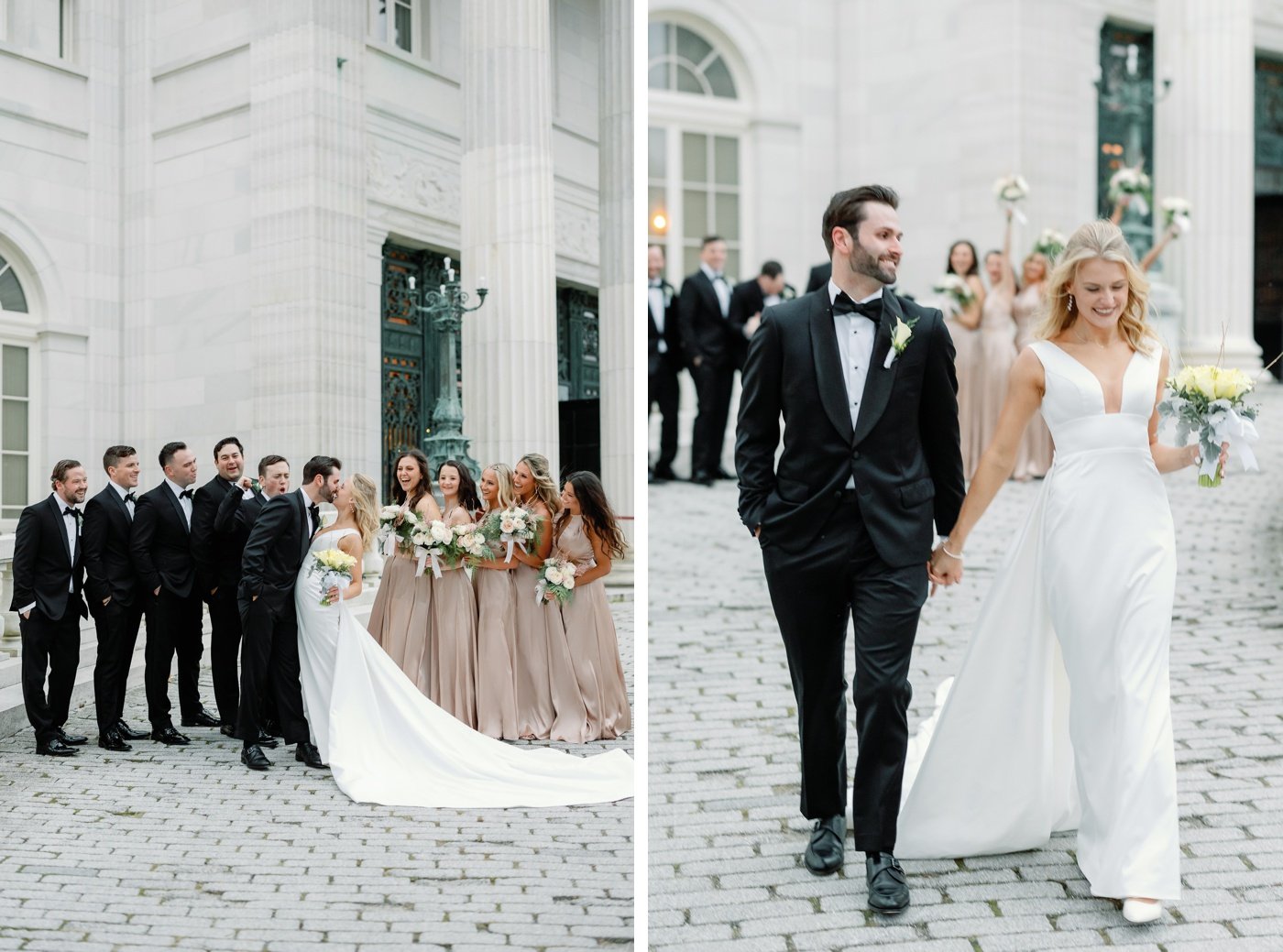 Bridal party portraits at Rosecliff Mansion