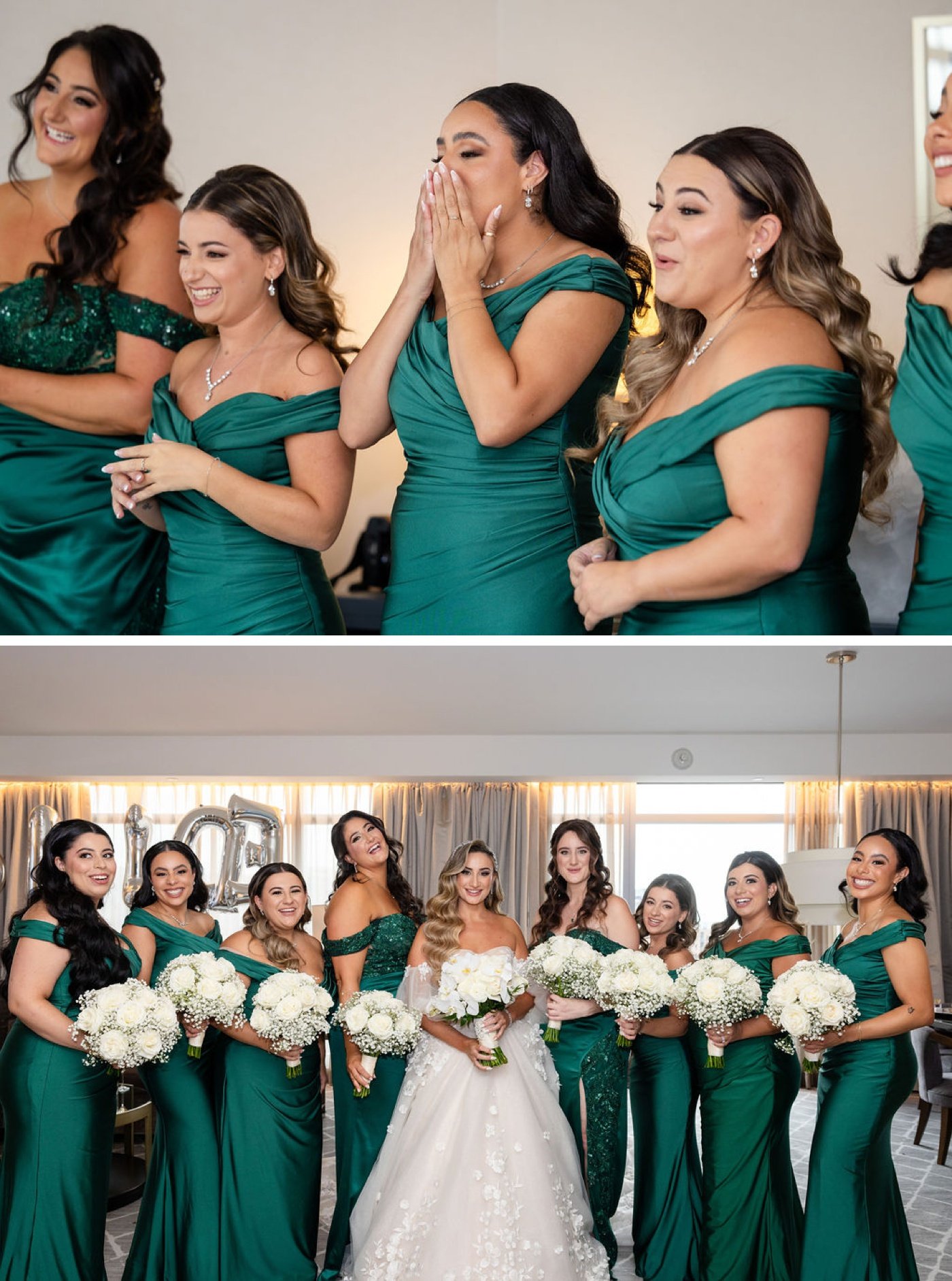 First look with bridesmaids at InterContinental Boston