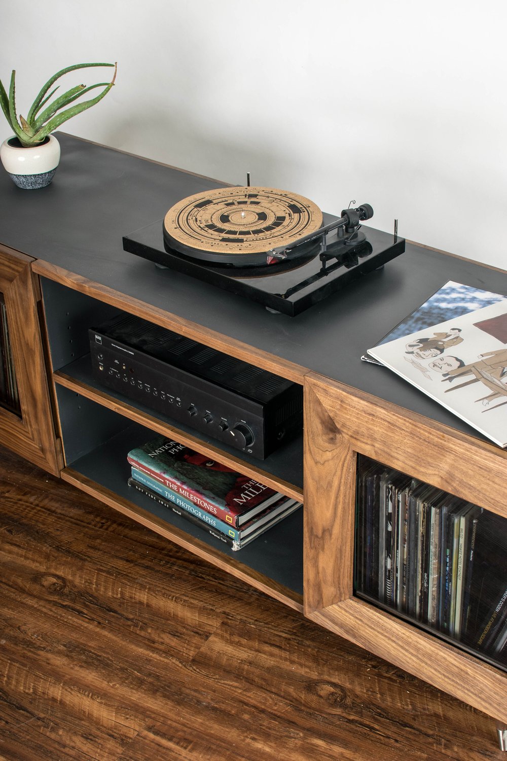 Mid Century Media Cabinet With Vinyl Record Storage Tactile