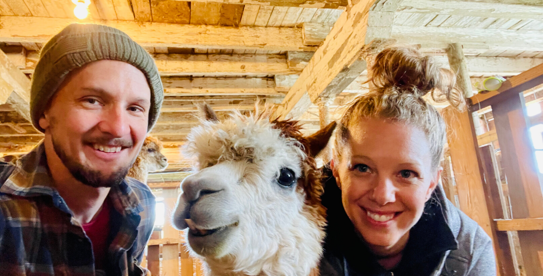 Craig, Annie the alpaca, and Lindsay