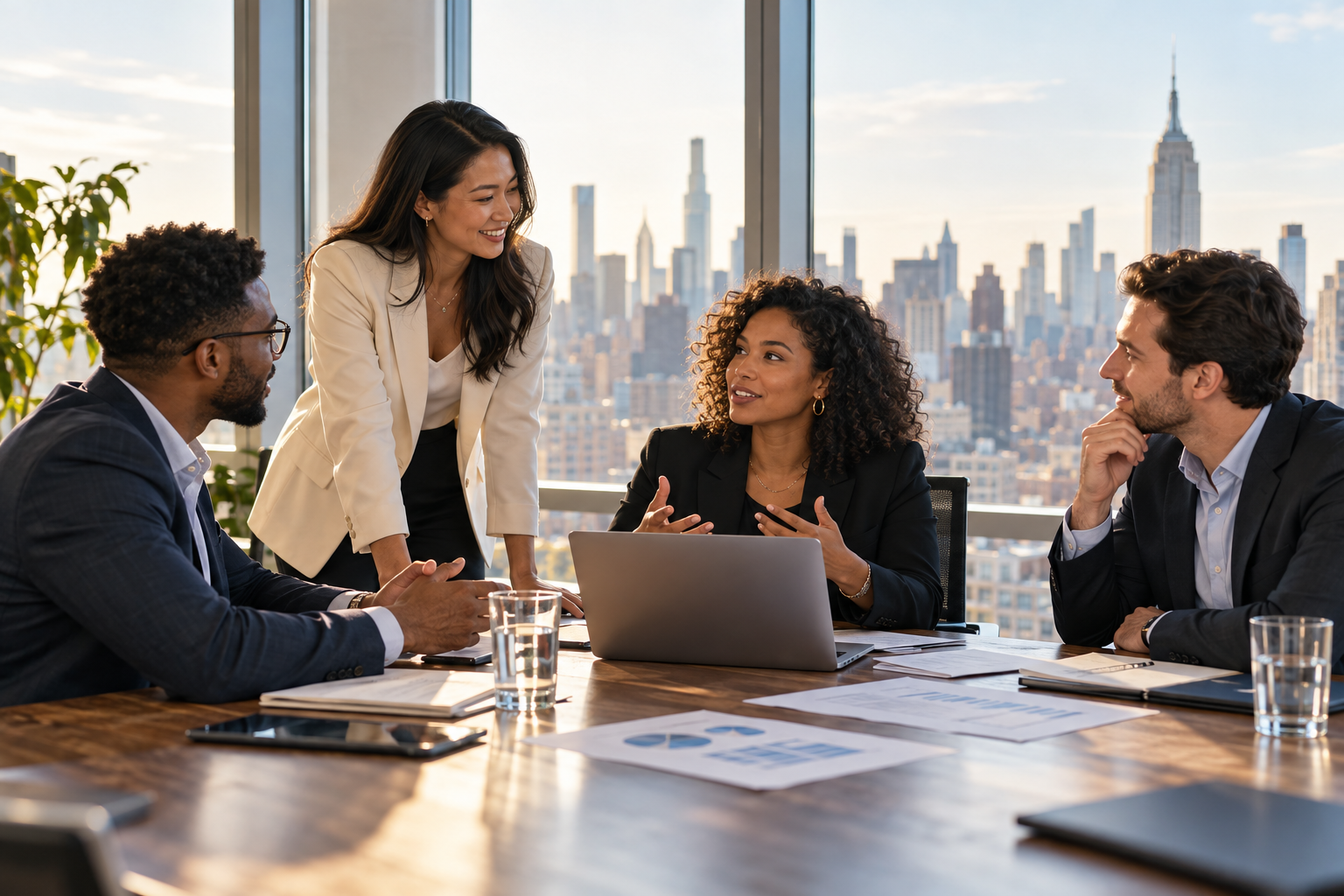 Emerging fund managers meeting with investors in a New York conference room