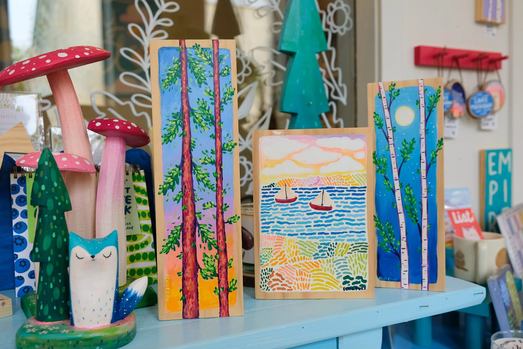 Colorful paintings of Northern Michigan, Local Michigan Artist, Traverse City Artist, West Bay Traverse City Art, Old Mission Peninsula Art, Local art gallery in Traverse City, Birch Tree Paintings