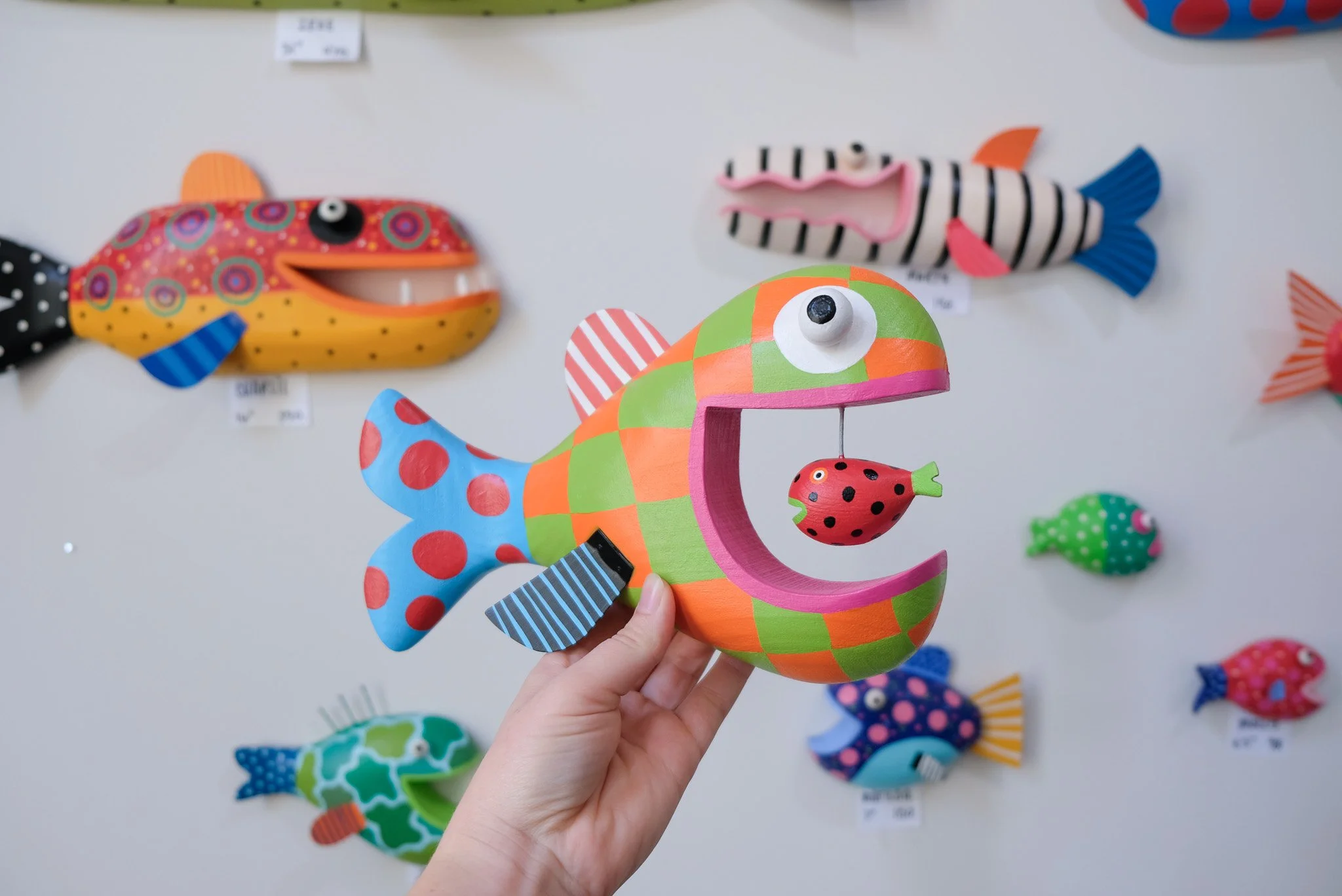 Whimsical Wooden Fish made in northern Michigan by local artist Shelly Drews