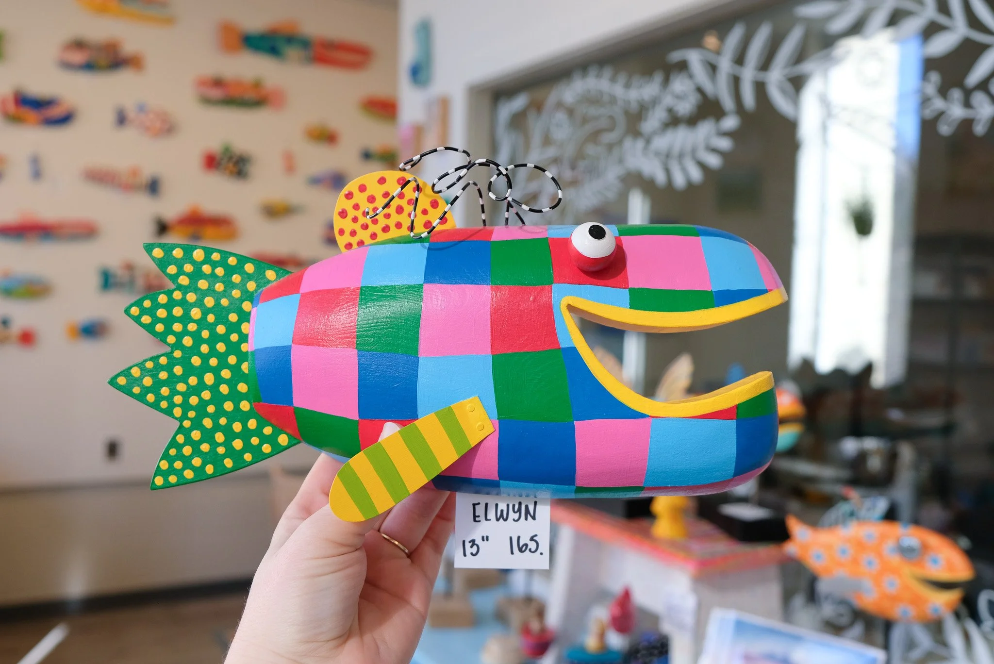 Colorful Wood Fish art, handmade in Traverse City Michigan by Shelly Drews