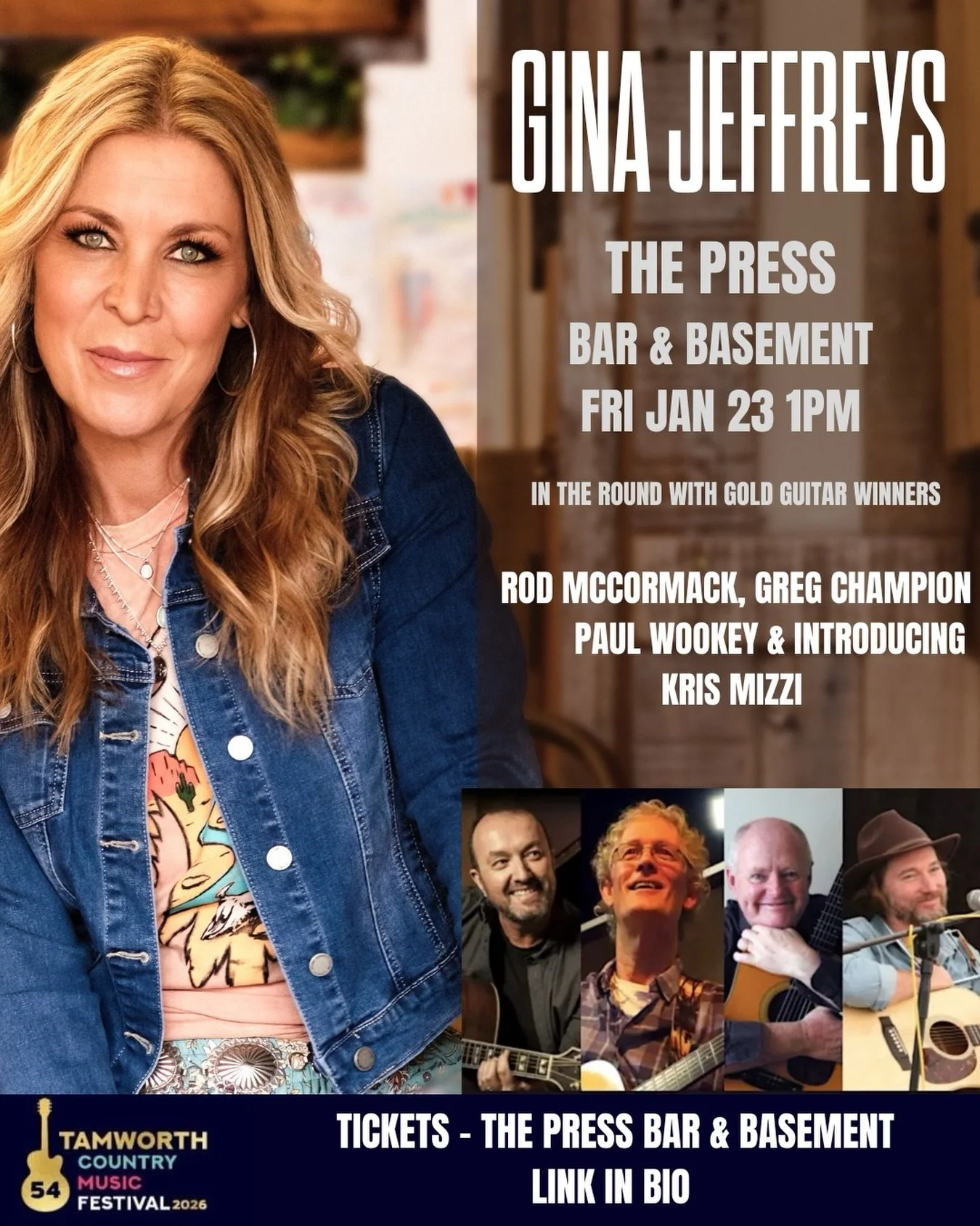 Our Fabulous Founder @gina_jeffreys has an amazing show planned for @tcmf_official with legends @rod.mccormack @greg.champion @kris.mizzi @paul.wookey.3 ⭐️

If you are heading to Tamworth, grab your tickets now!