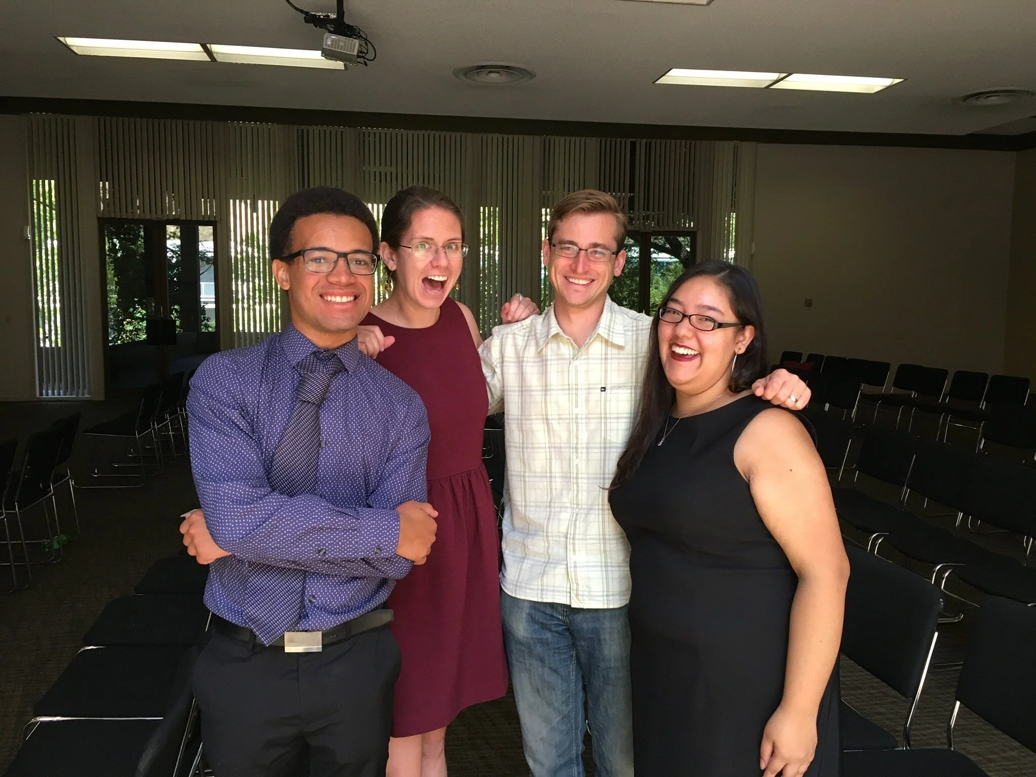 From left to right, Bryce, me, Jeff Rich, and Cal State East Bay undergraduate student Aracely Cobos (another of our undergraduate interns over the summer in 2017), after Bryce and Aracely presented at the CAMPARE Symposium in August.