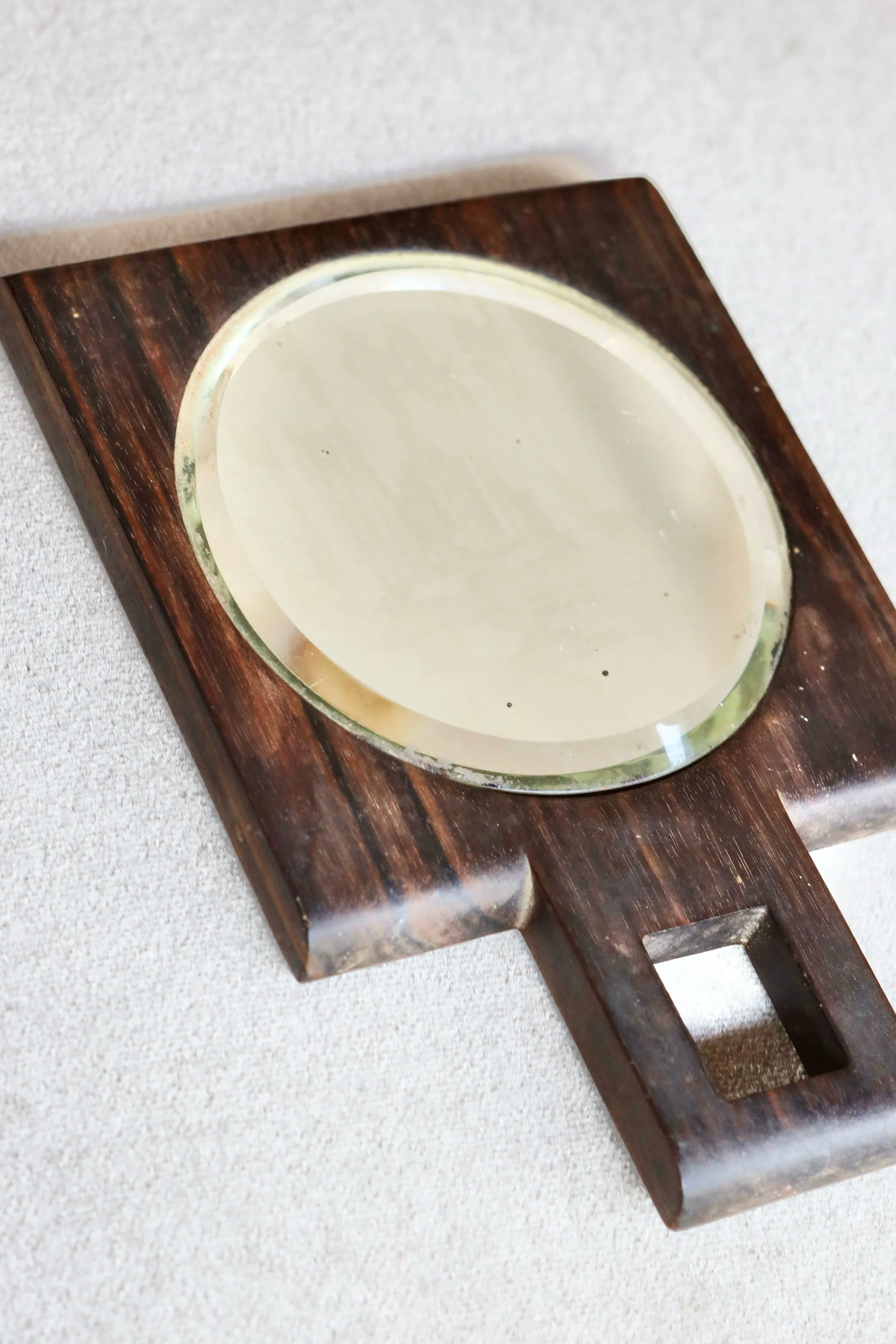 Beveled Glass & Macassar Hand Mirror