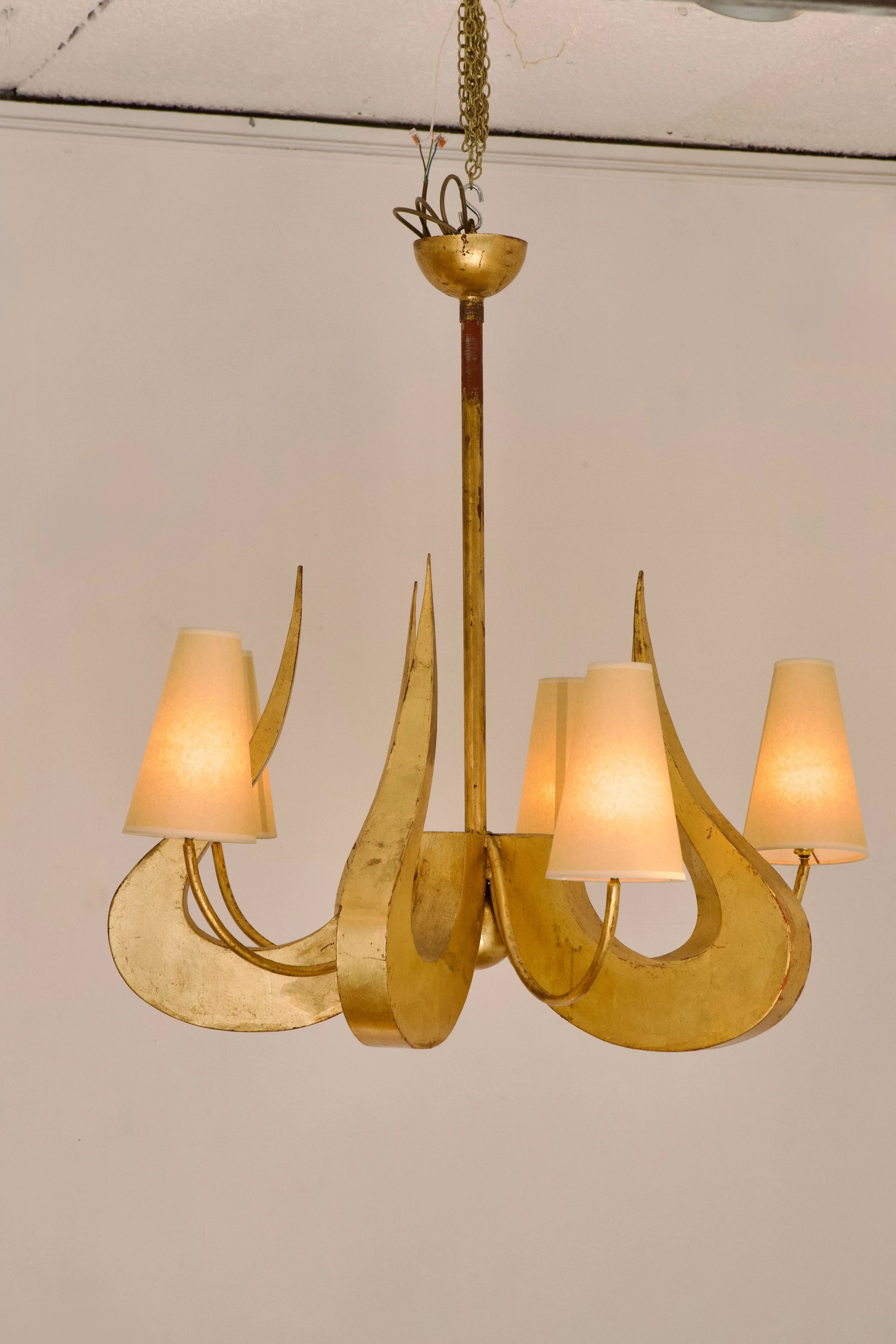 SOLD Pair of Monumental Gilt Steel Ceiling Lights