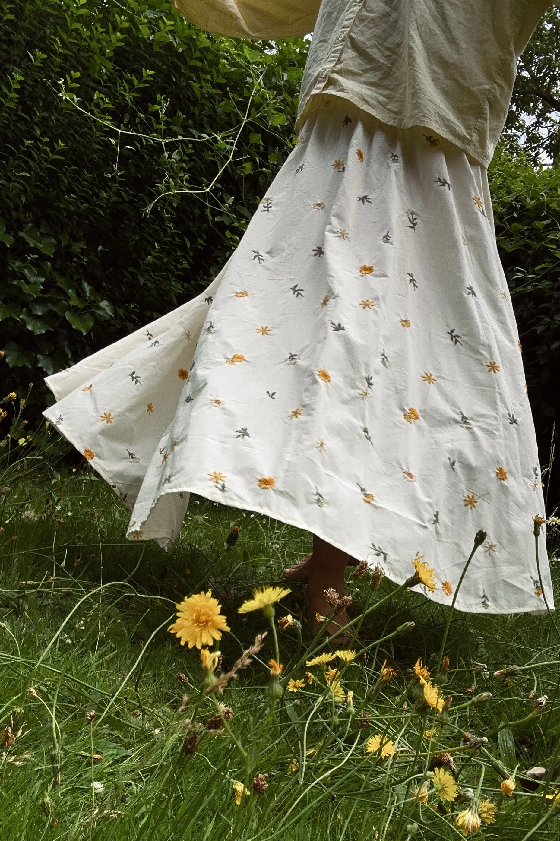 Organic Cotton white embroidered dandelion maxi skirt