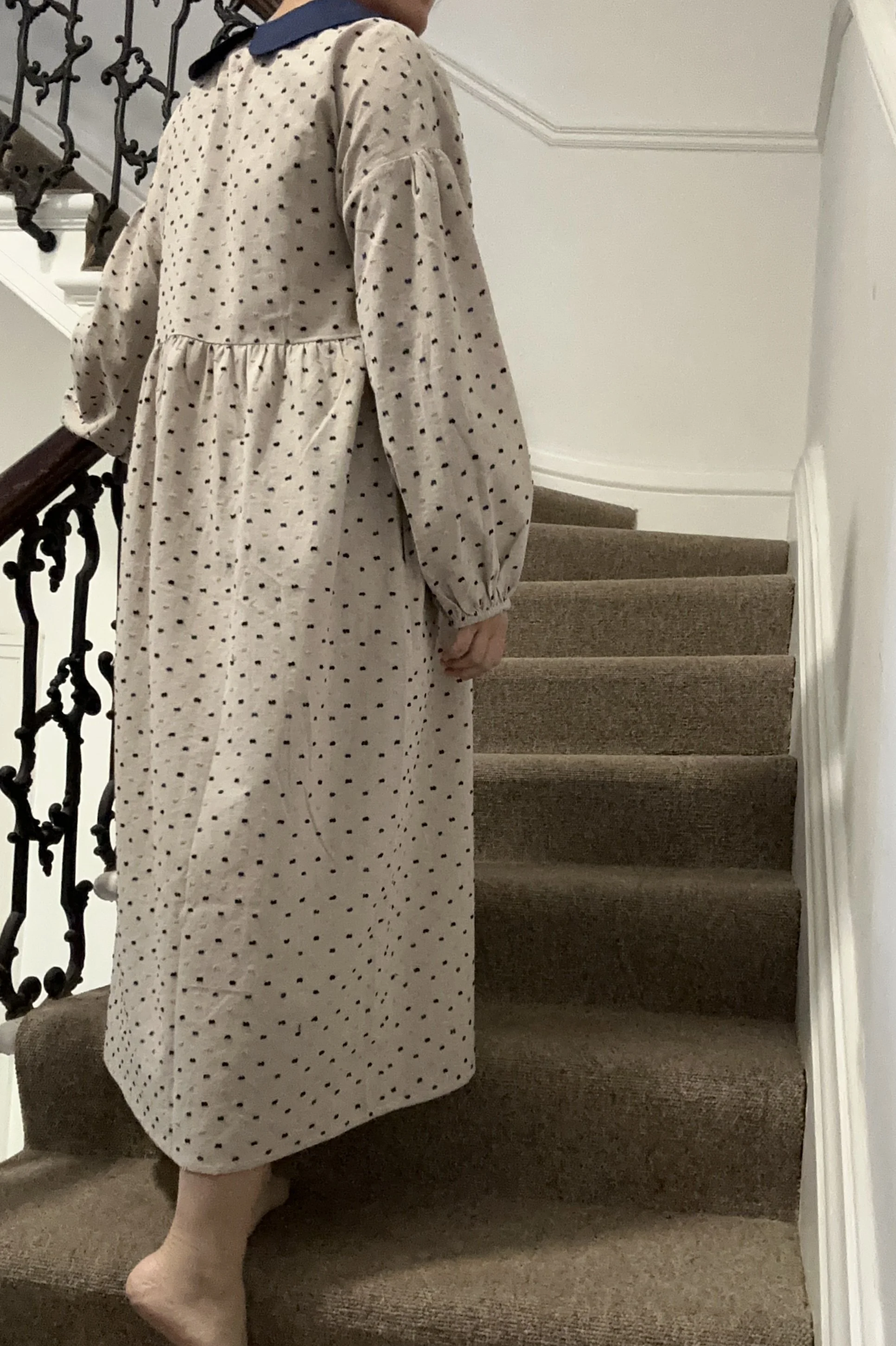 back view of woman wearing Peter Pan Collar Maxi Dress  Speckled Neutral