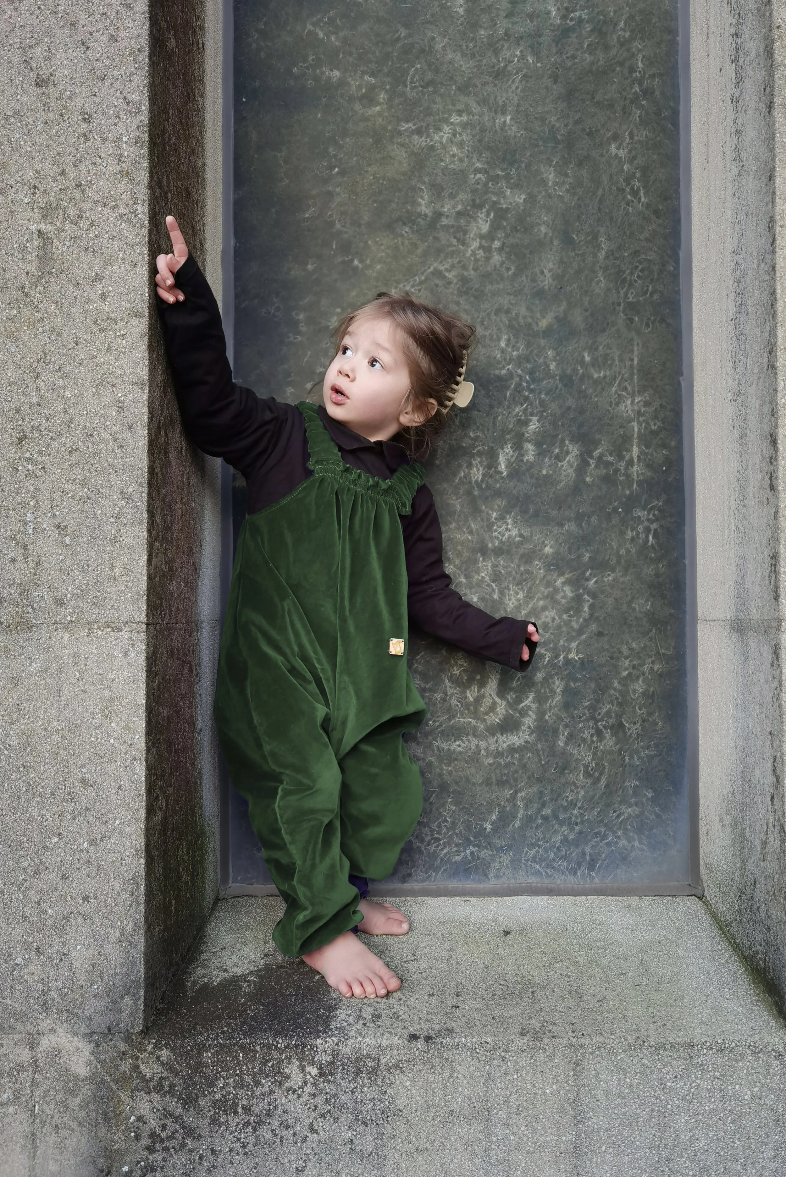 kids velvet dungarees deep green