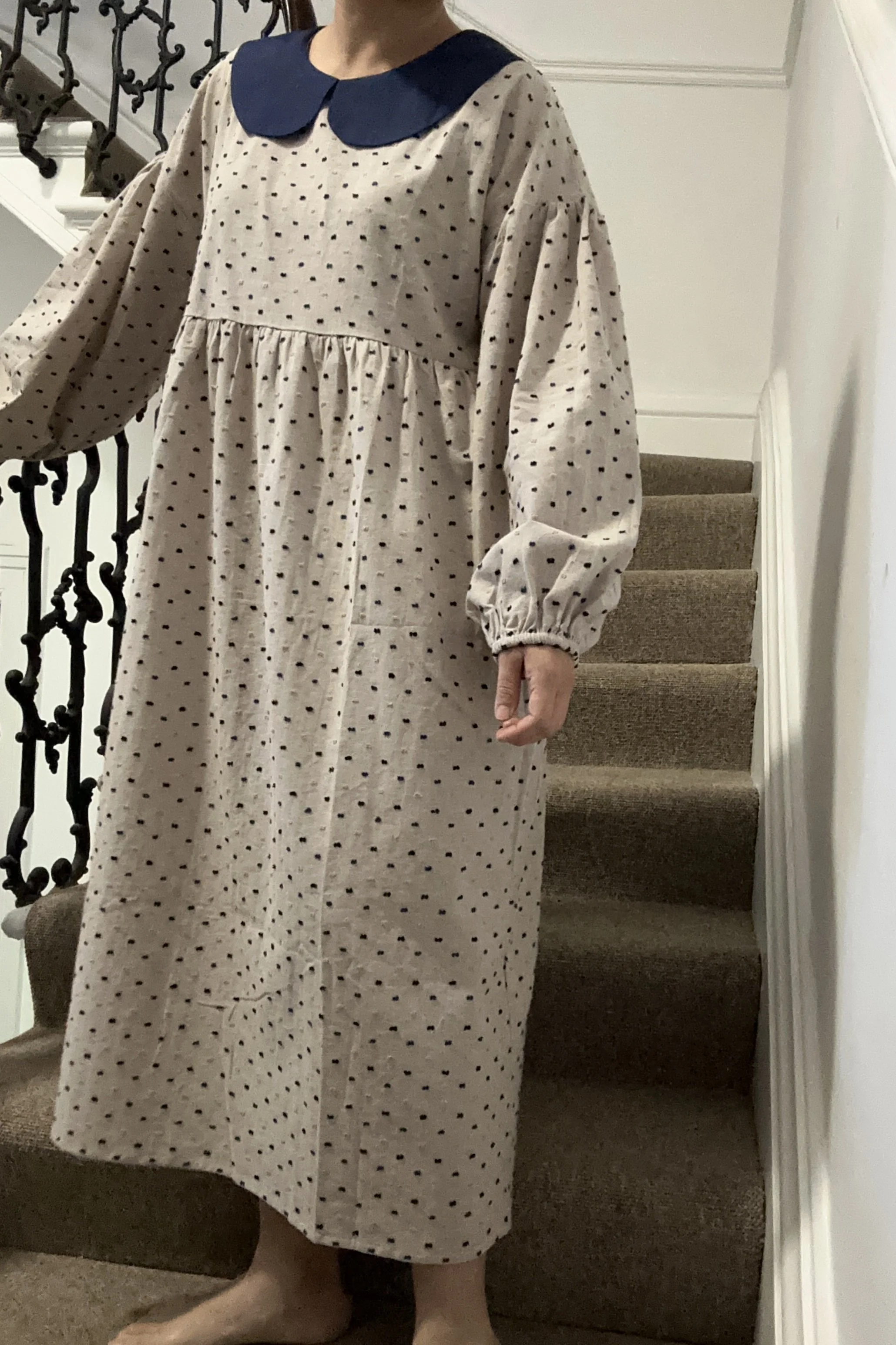 woman wearing Peter Pan Collar Maxi Dress  Speckled Neutral