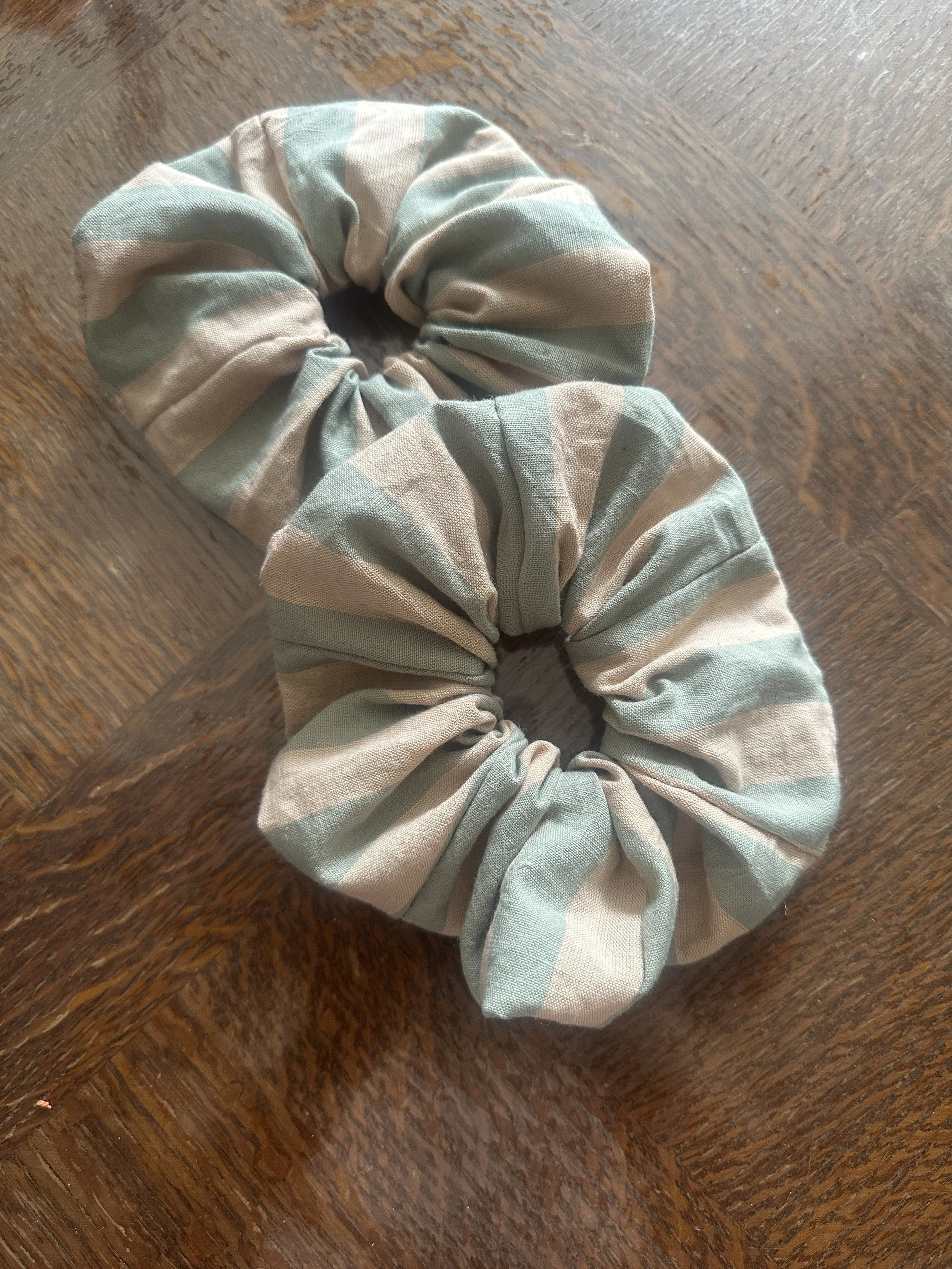 Sage Green & Blush Pink Stripe Scruchies