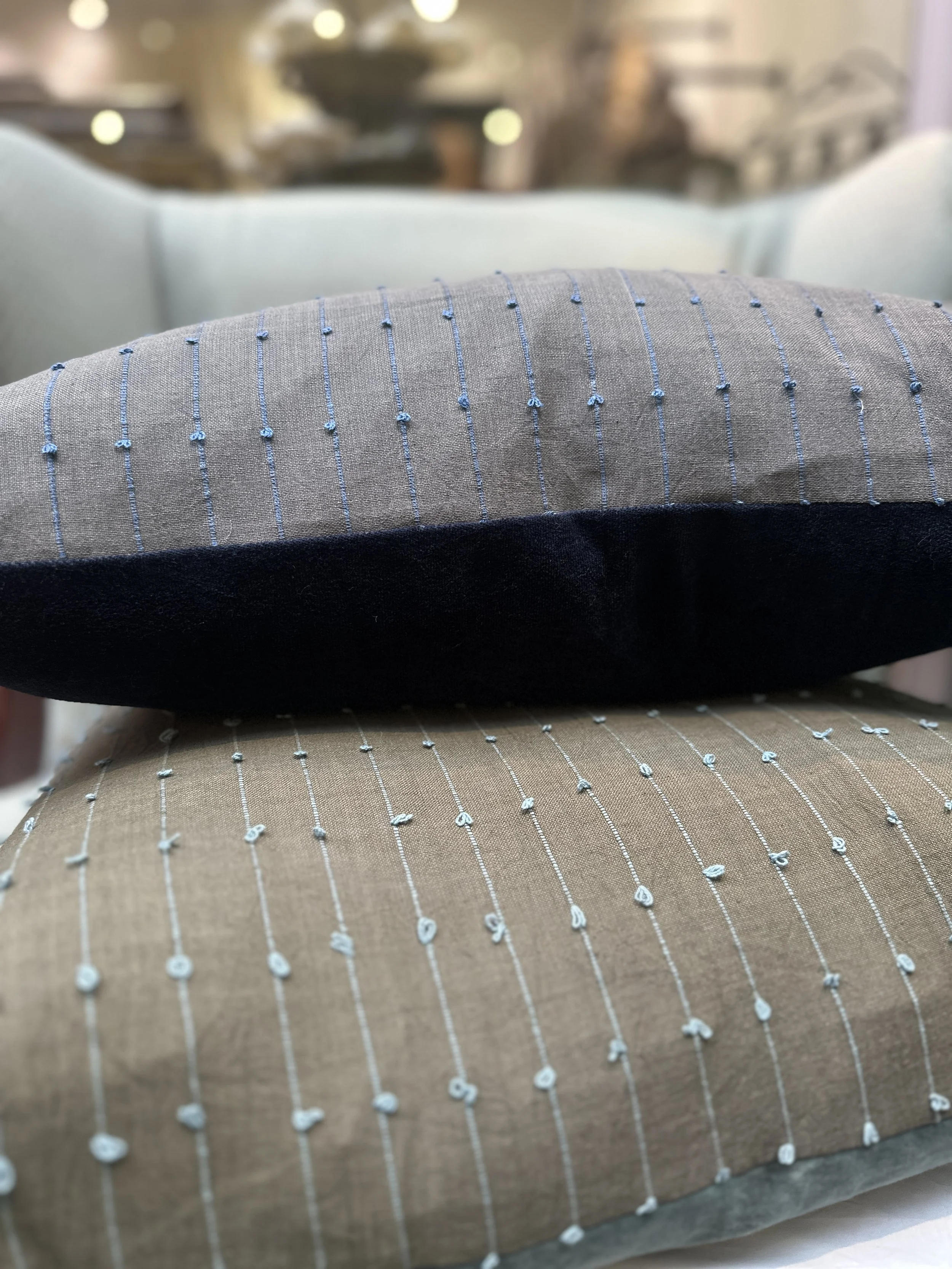 Grey Blue Loops & Duck Egg Velvet Duck Feather Cushion
