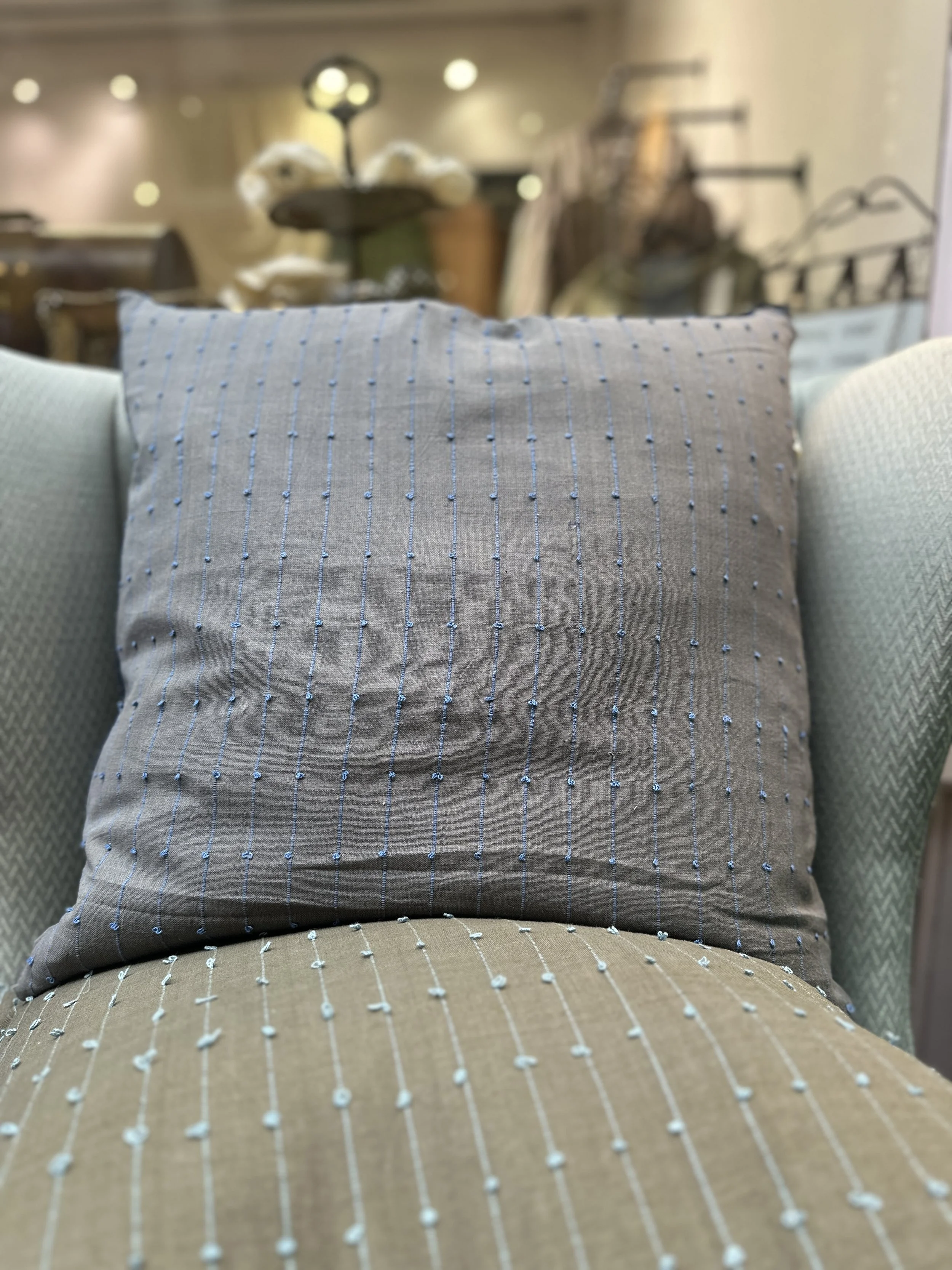 Grey Blue Loops & Duck Egg Velvet Duck Feather Cushion