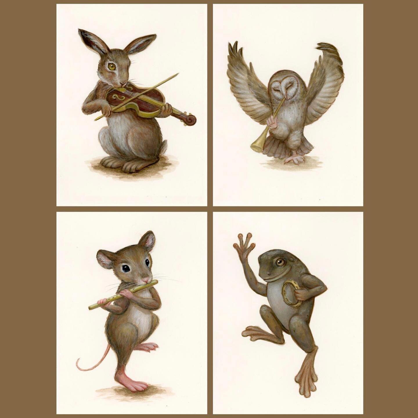 Join us at the @badappleartists VIP club group on FB, we are offering artwork at special prices today!
I have painted my Woodland Melody series of little musical animals (a collection of pins I created a while back) These are acrylic with a bit of co