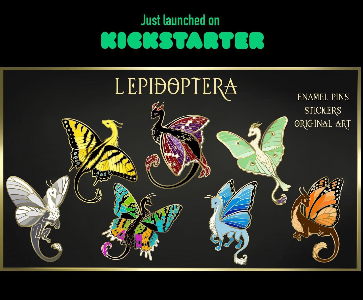 A new project is here! Enamel pin collection featuring butterfly and moth inspired dragons. Stickers and original artworks are available too! ❤️