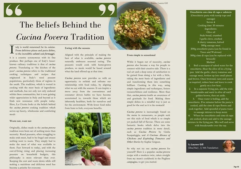 I loved writing these articles about different aspects of Italian culture for @civettamagazine and I&rsquo;m proud to have been part of the writing team when the magazine was nominated for Best Specialist Publication in the SPA 2025 awards! Click the