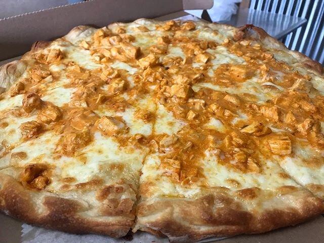 Our chicken wing pizza is one of our best sellers! It&rsquo;s a white pizza topped with diced white chicken that we marinate in hot sauce and blue cheese. 
WED-SAT: 12-7pm
570-675-9611