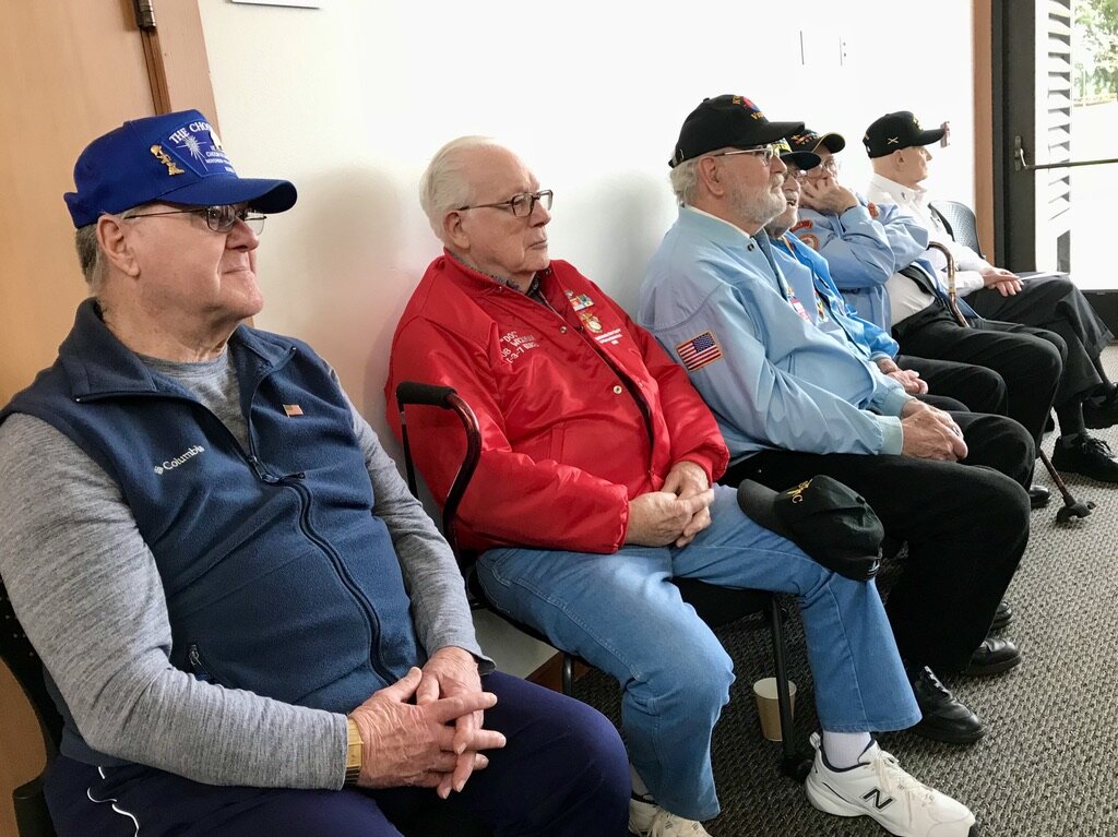  Korean War veterans line up before sharing their stories with middle school students from West Linn, OR and Ulsan, Korea. 
