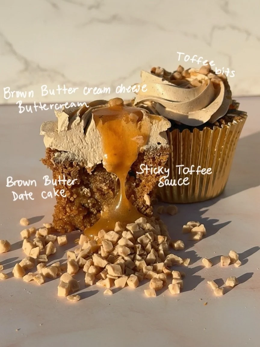 5 new thoughtfully curated flavors, available now for a limited time. Our Ramadan &amp; Eid special cupcakes will be available everyday through March 22nd. Link in bio to order. 🥰🤍

🧁 Brown Butter Toffee 
🍫Dubai Chocolate 
🍊Orange Blossom Olive 