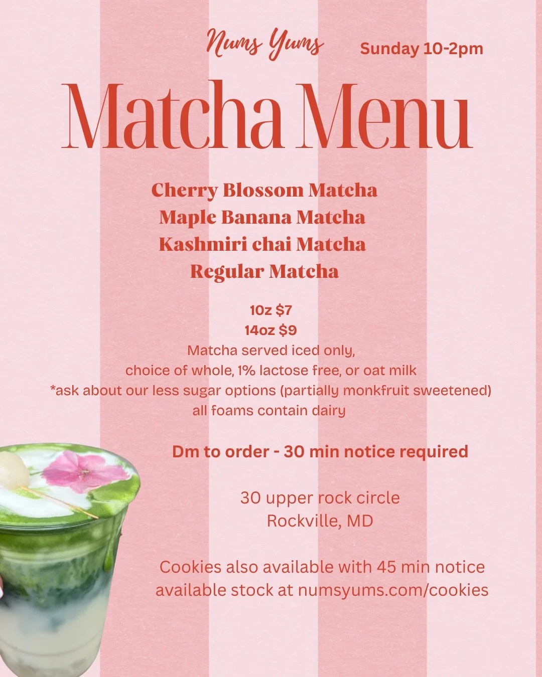 Open for Matcha and Cookies today 🍪😋🤍🍵

Dm or text to order matcha for pick up. 
Order cookies at the link in our bio.

#rockvillemd #matcha #mocomatcha #dmvcookies #bestcookiesdmv
