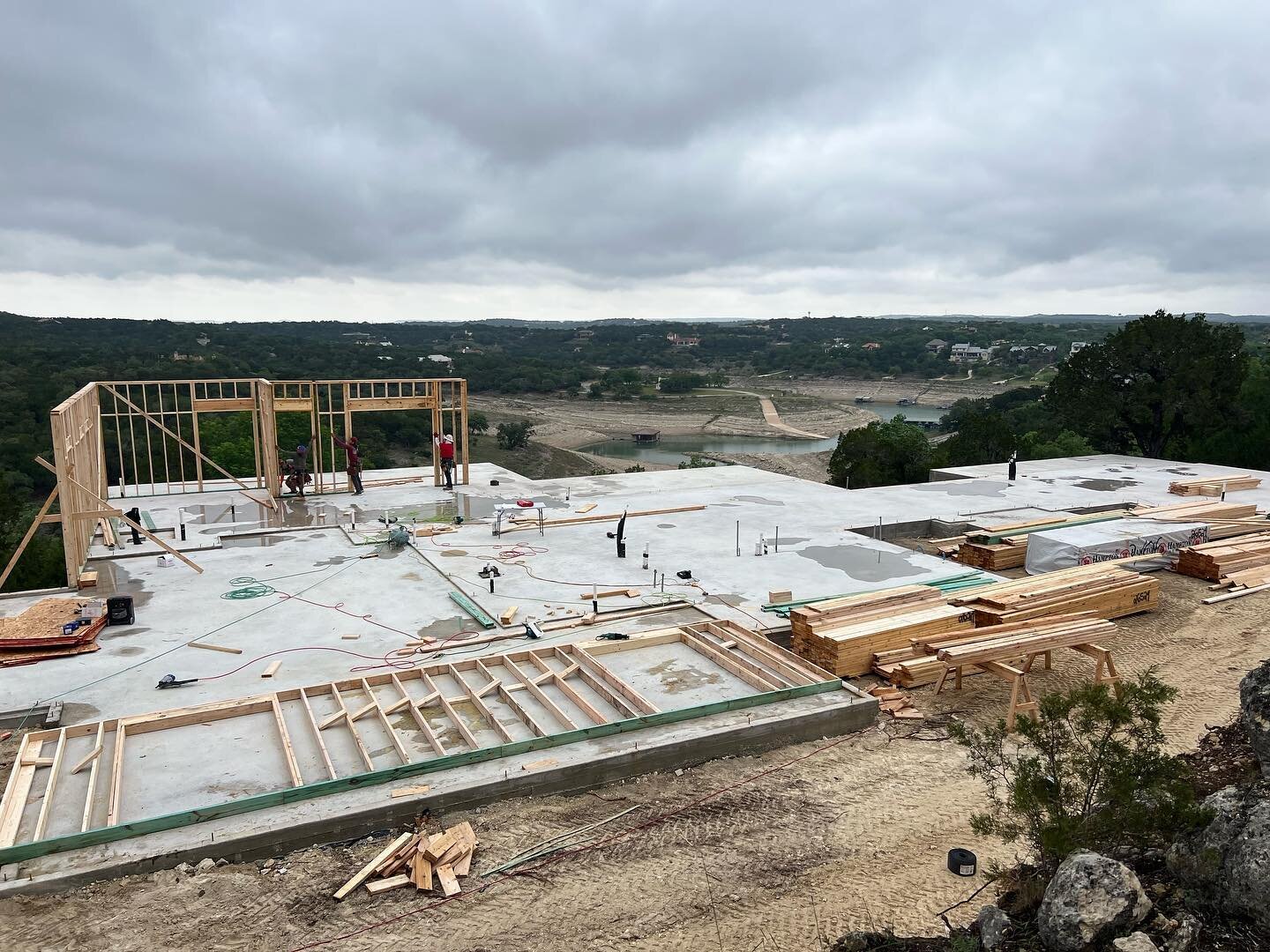 We poured two slabs over the last couple of weeks.  This first picture is on Lake Travis.  This slab took a couple of months of hard work to form up and the tallest point is 20 feet tall!  The views from this one are incredible! The second picture wi
