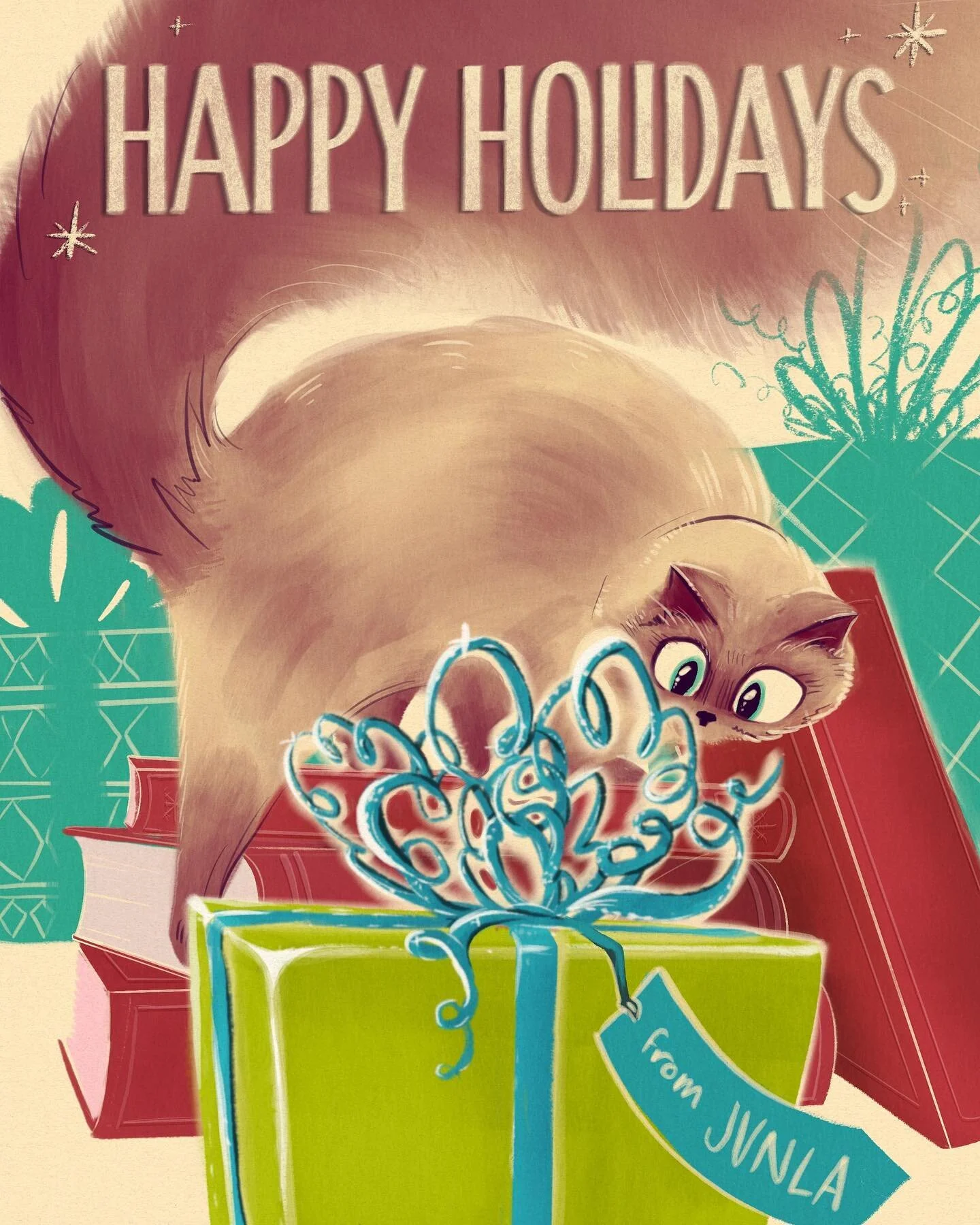 Here&rsquo;s a holiday card I did for @jvnlainc :) I&rsquo;ve been doing a lot more YA stuff and larger painting and it was very refreshing taking a break to do a more kid lit piece, plus I&rsquo;ll take any excuse to draw my cats
#art #digitalart #k