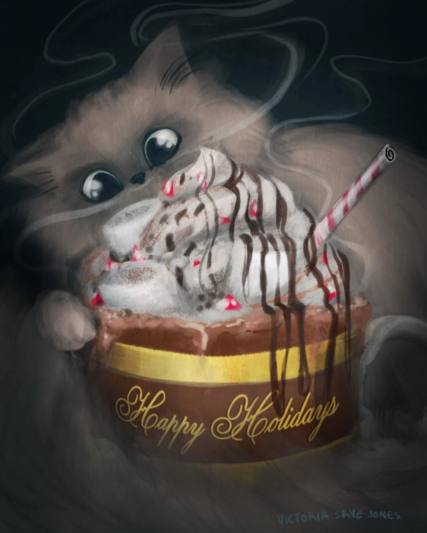Merry Christmas!! Watch your treats or Nog will wreak havoc 
.
#art #digitalart #holidaycards #illustration #digitalart #scbwi #christmascard #catart