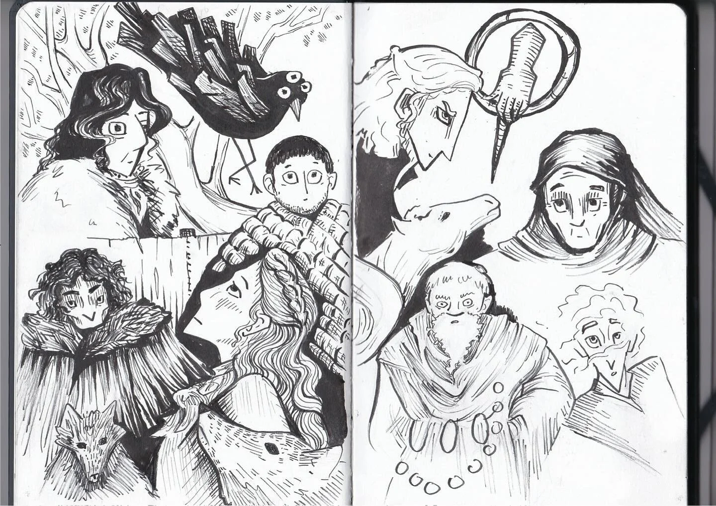 Gearing up for a bigger piece but here&rsquo;s some more from my sketchbook! Game of Thrones is always there for me. I&rsquo;m particularly happy with this three eyed raven ☺️
.
#art #ink #illustration #illustrationartists #gameofthrones #fanart #aso