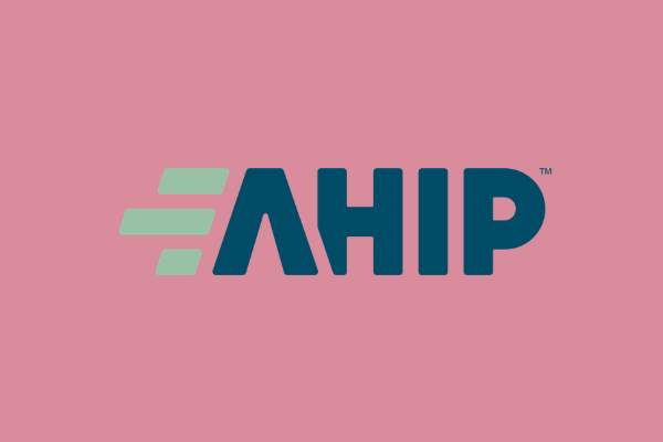 Logo of Ahip with stylized teal lines and bold navy text on a pink background