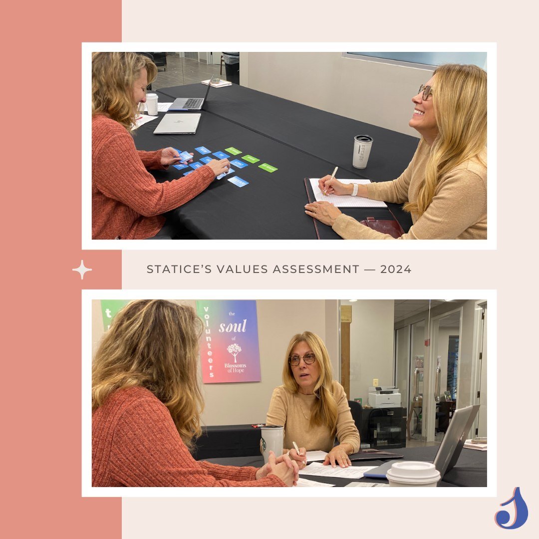 Statice Founder Kathy Shanley works with her client Vera from @blossoms_of_hope on one of Statice's popular assessments on values. 

Our values assessment helps clients identify the values they most strongly align with by sorting through more than 50