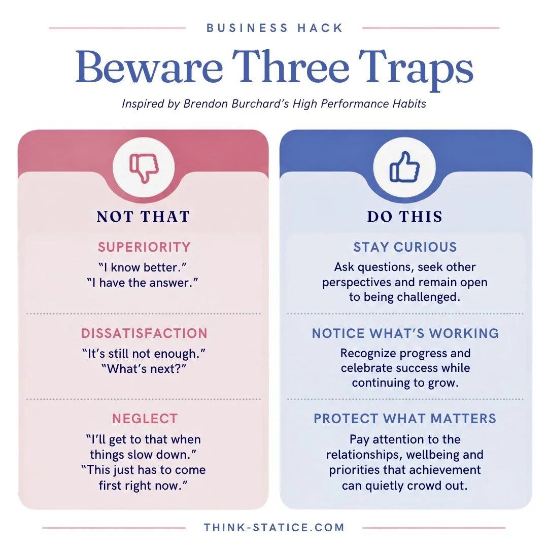 As a leader, you may occasionally find yourself falling into one of three traps: superiority, dissatisfaction, or neglect. The tricky part? They may not look like problems at first.

For example, confidence can tip into superiority. Drive can become 