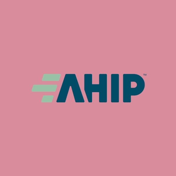 Logo of Ahip with stylized teal lines and bold navy text on a pink background