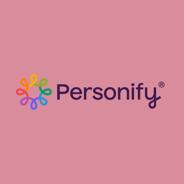 Personify logo with multicolored interconnected loops and the word 'Personify' on a pink background.