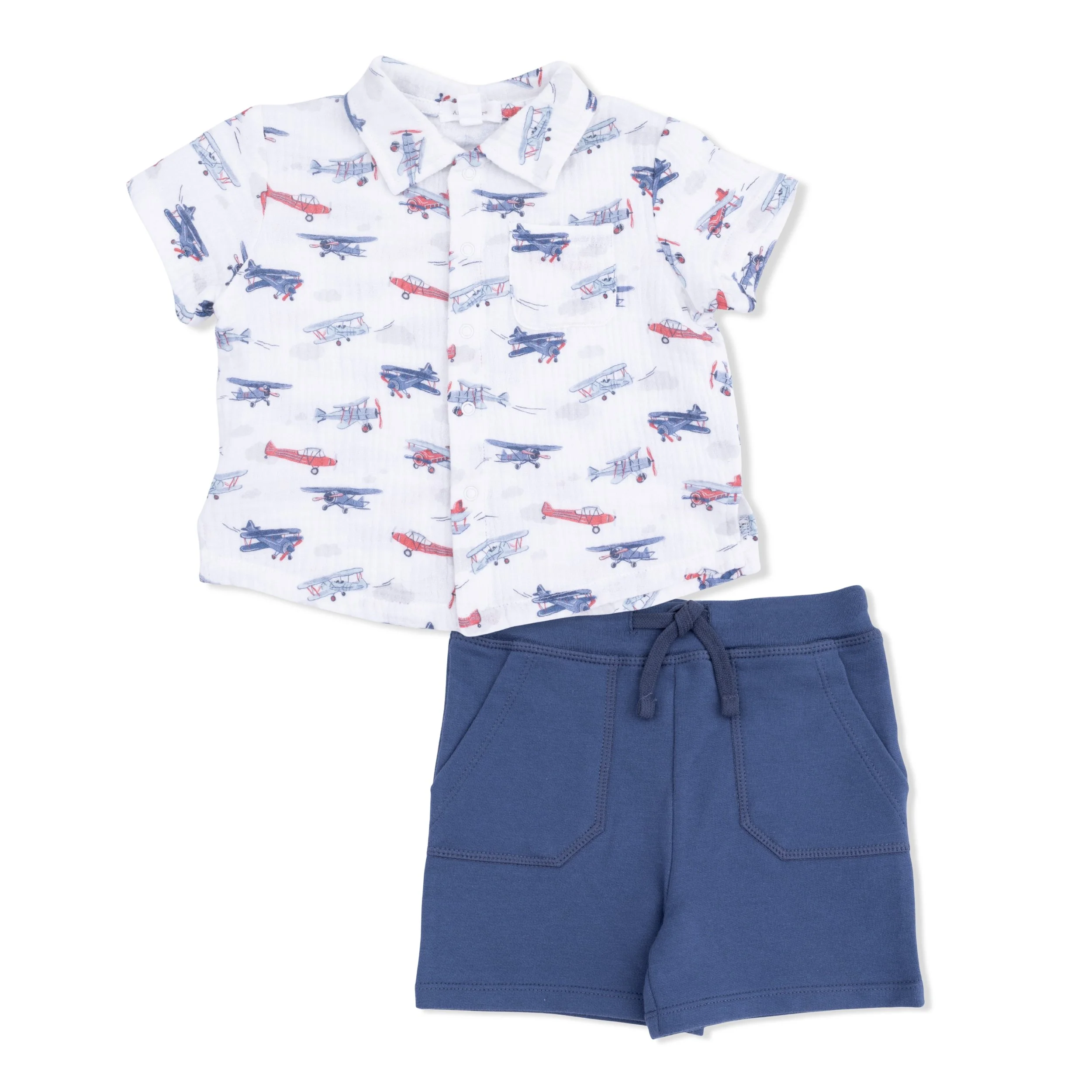 Angel Dear | Vintage Planes Polo Button Up Short Set