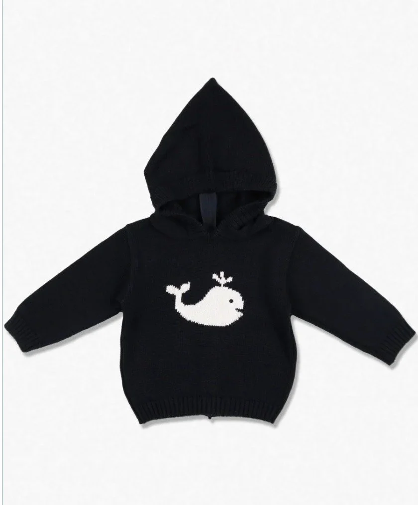Carriage Boutique | Navy Whales Zip Back Sweater