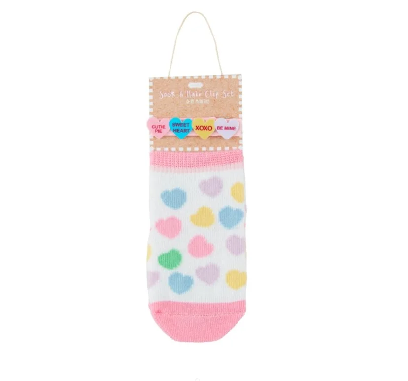 Conversation Hearts Sock + Hair Clip Set 0-12 months
