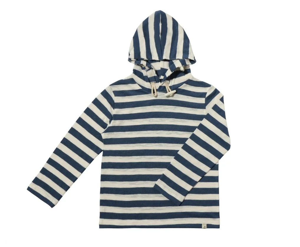 Me + Henry | Blue Cream Striped Hooded Top