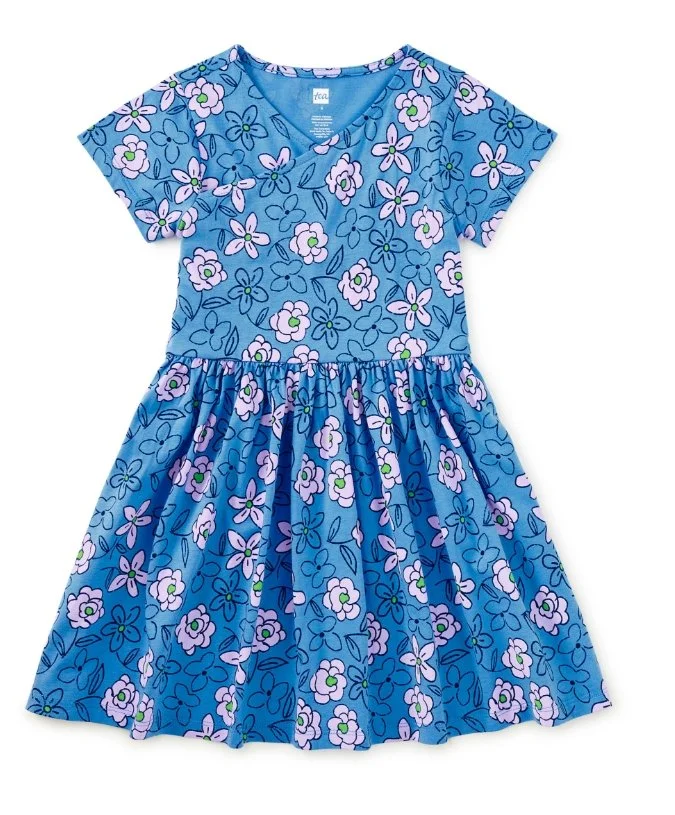 Tea Collection | Carnation Toss Short Sleeve Wrap Neck Dress