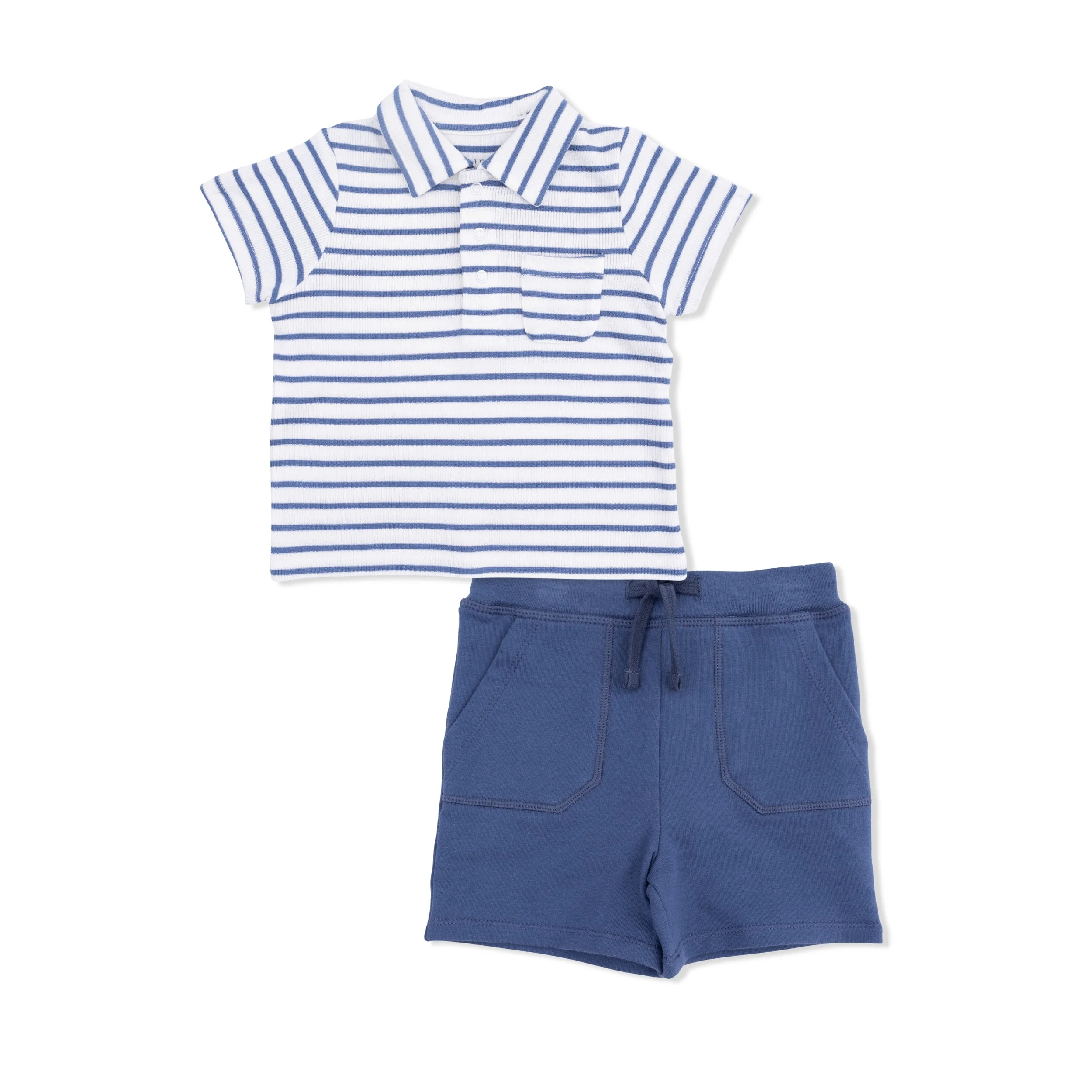 Angel Dear | Navy Stripe Polo Short Set