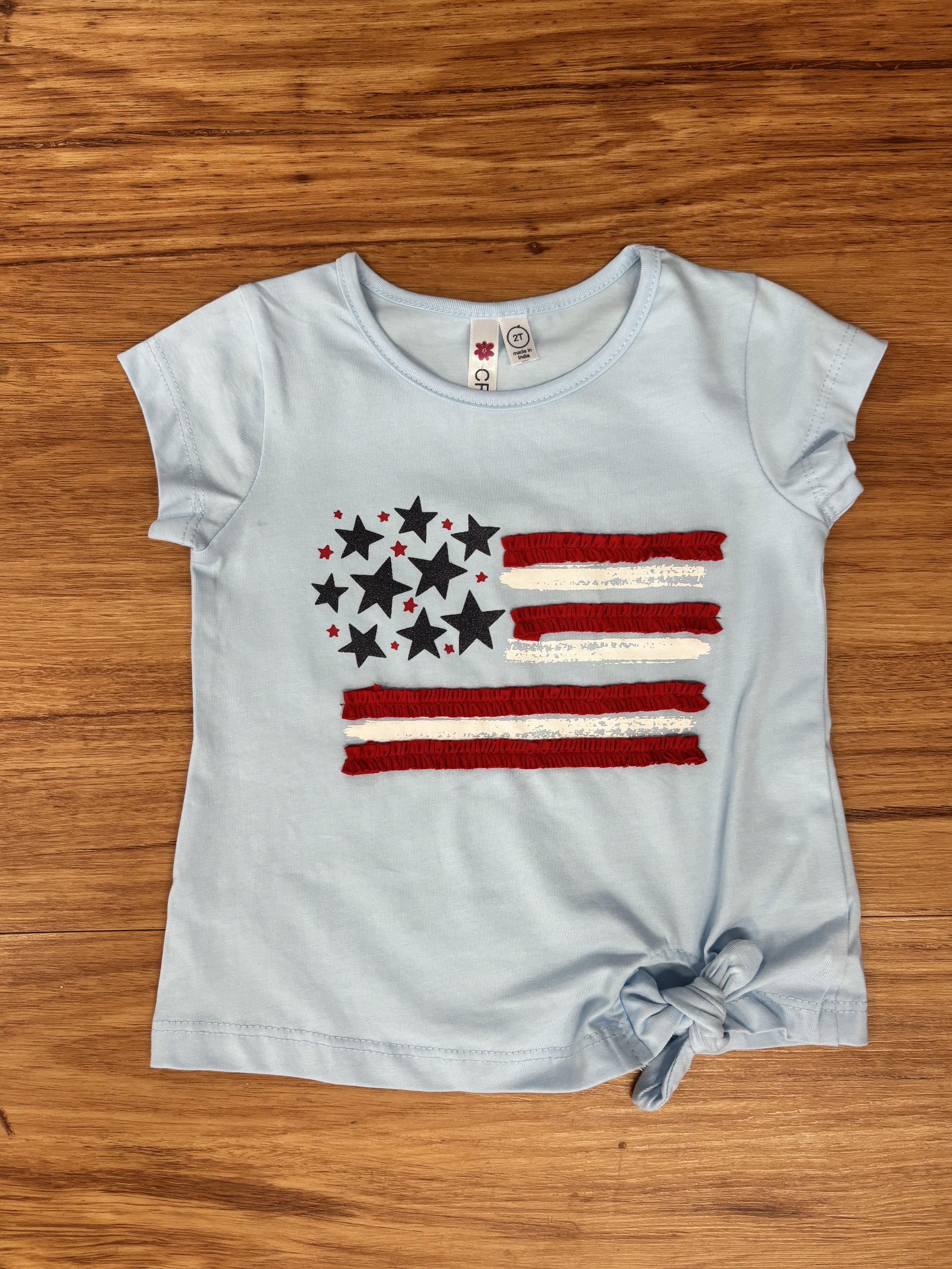 CR Kids | Tie Front Ruffle Flag Tee Light Blue