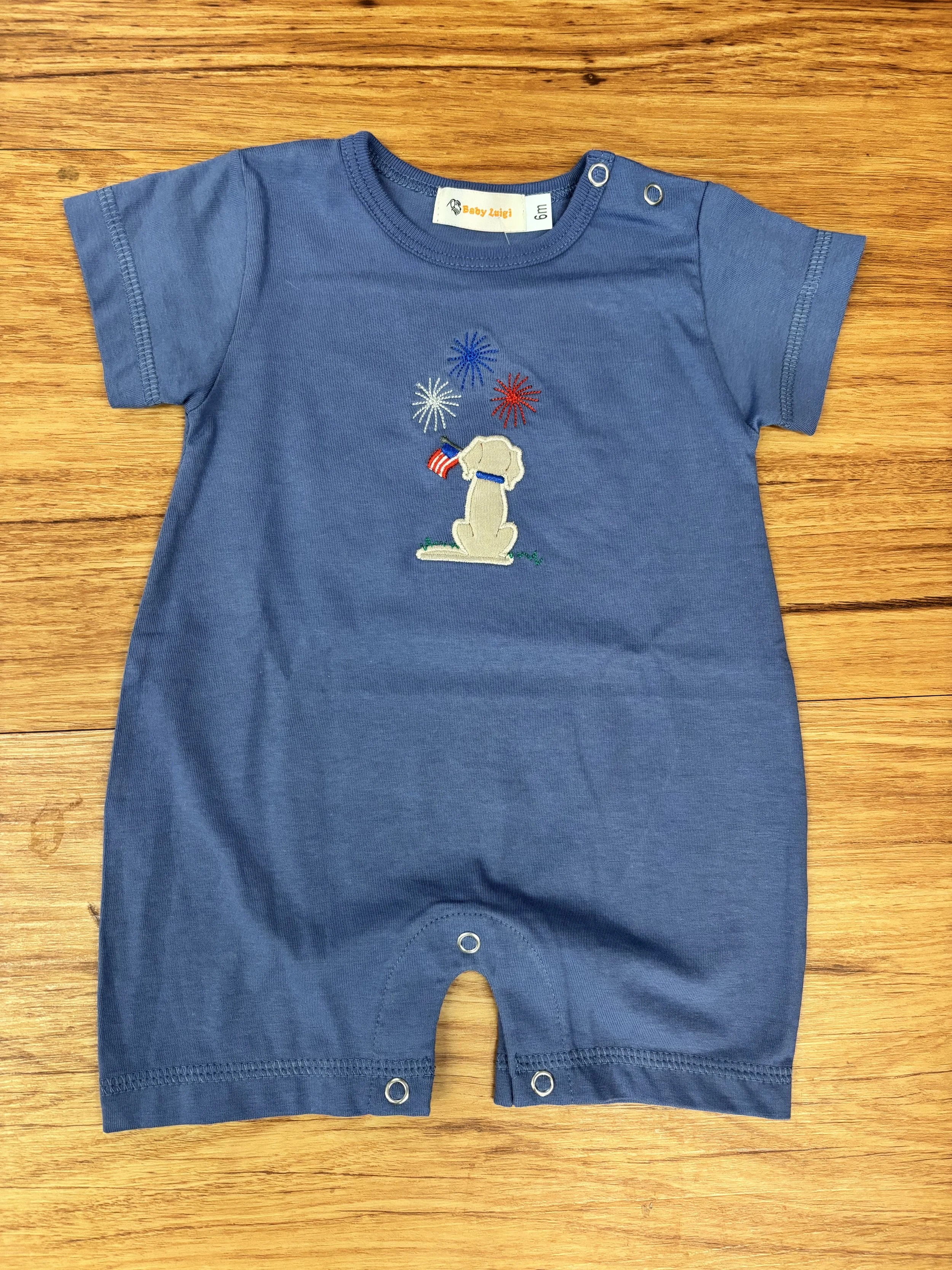 Luigi | Dog Watching Fireworks Appliqued Romper