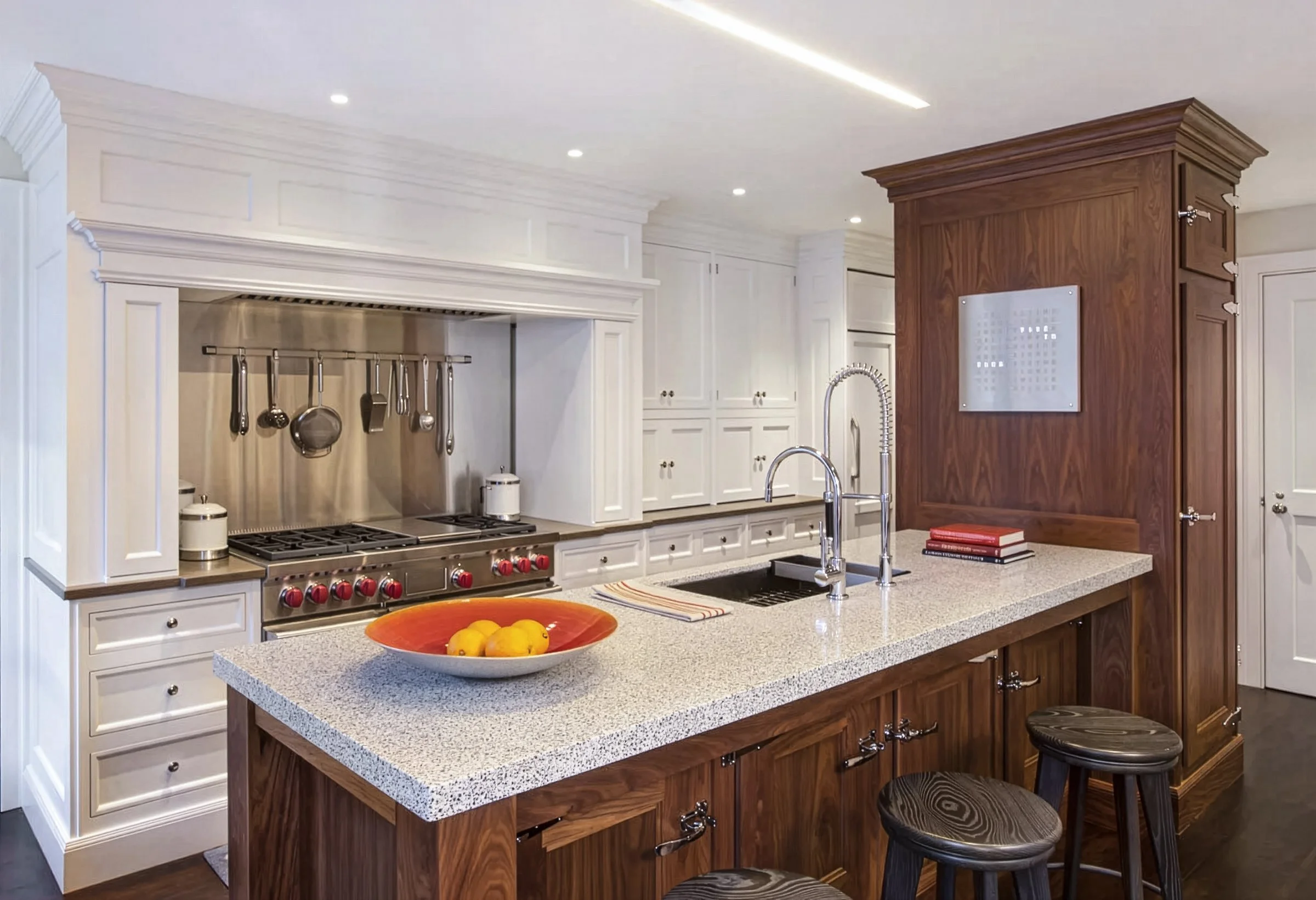 Kitchen showing island and stove