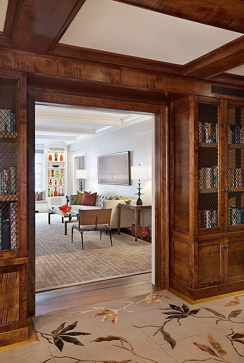 Looking into living room from library