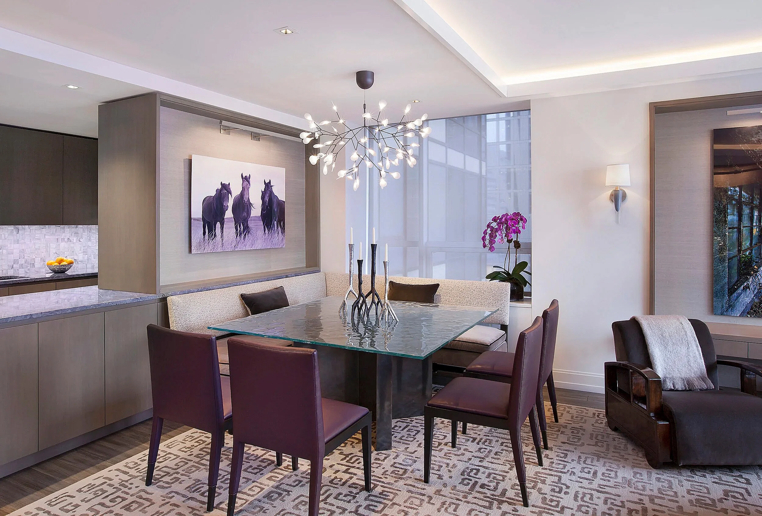 dining area with table and chandelier